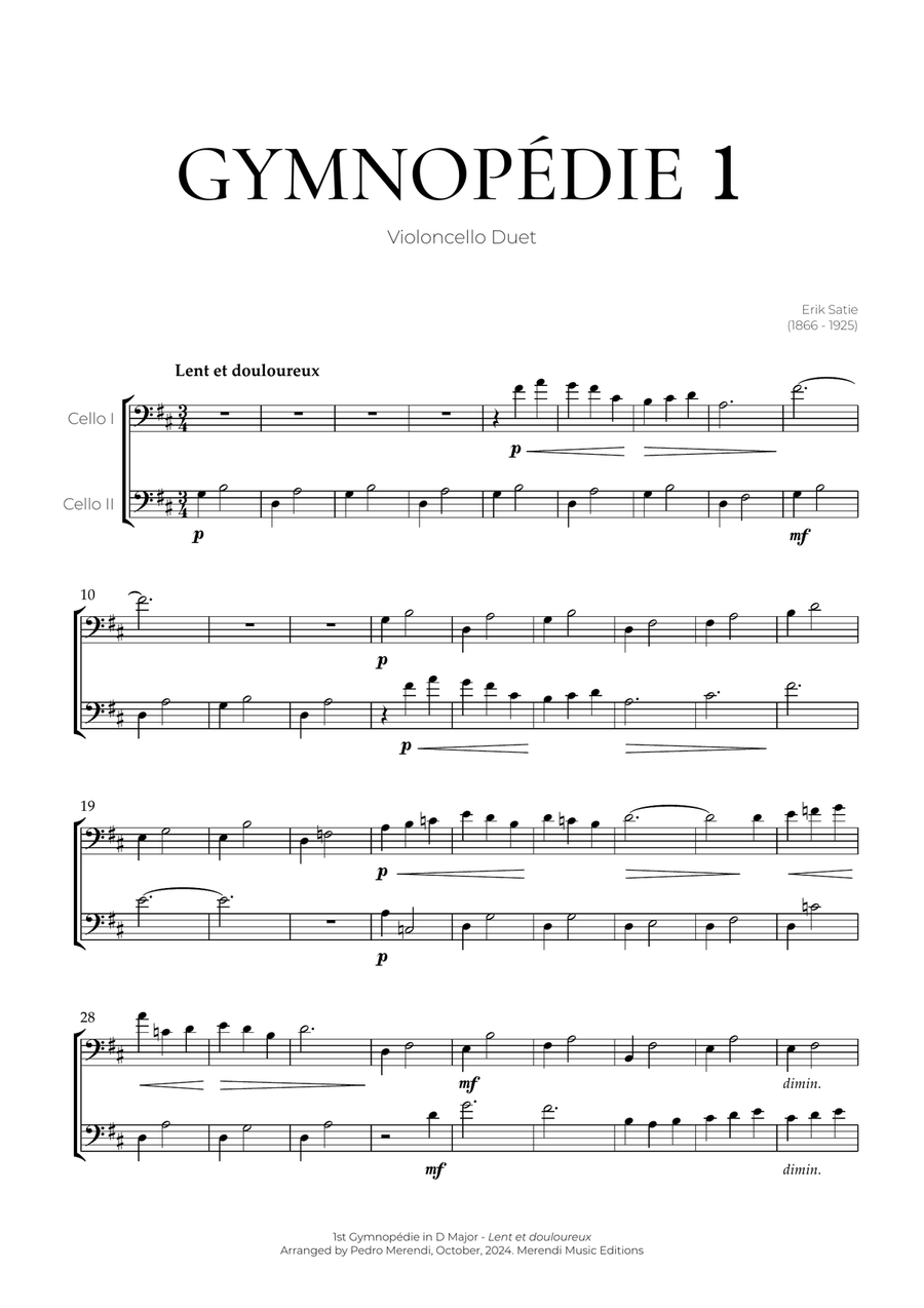 Gymnopédie 1 (Cello Duet) - Erik Satie String Duet scores gallery preview page 1