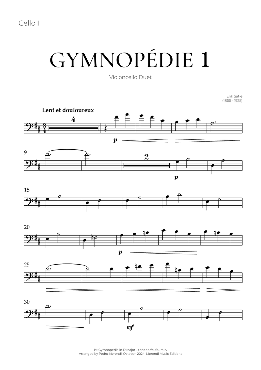 Gymnopédie 1 (Cello Duet) - Erik Satie String Duet scores gallery preview page 3