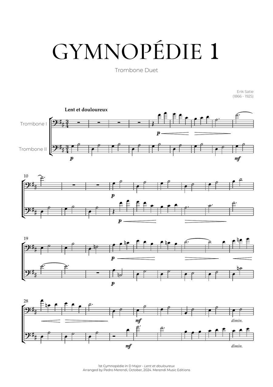 Gymnopédie 1 (Trombone Duet) - Erik Satie Trombone Duet scores gallery preview page 1