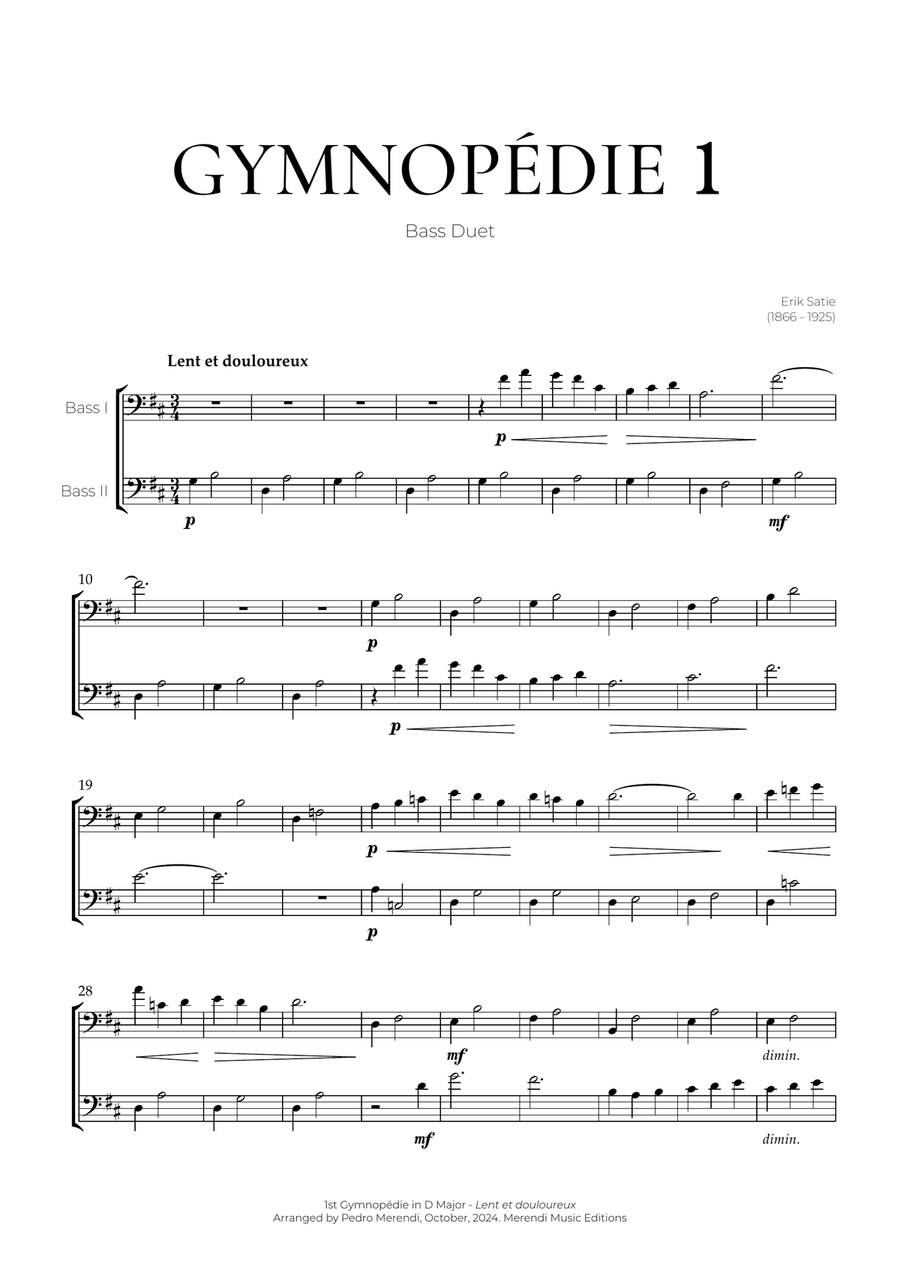 Gymnopédie 1 (Bass Duet) - Erik Satie String Duet scores gallery preview page 1