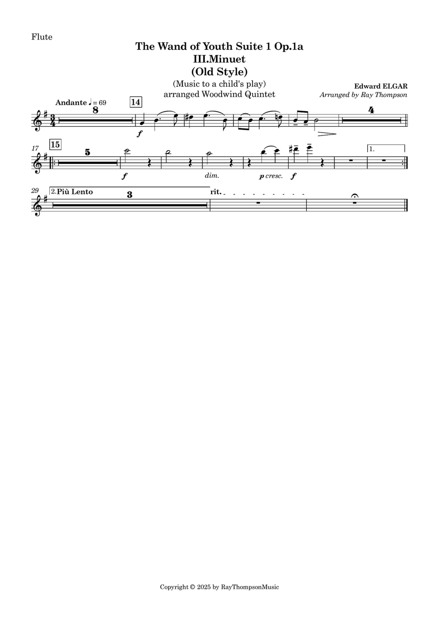 Elgar: The Wand of Youth Suite No.1 Op.1a III.Minuet (Old Style) - wind quintet Woodwind Quintet scores gallery preview page 3
