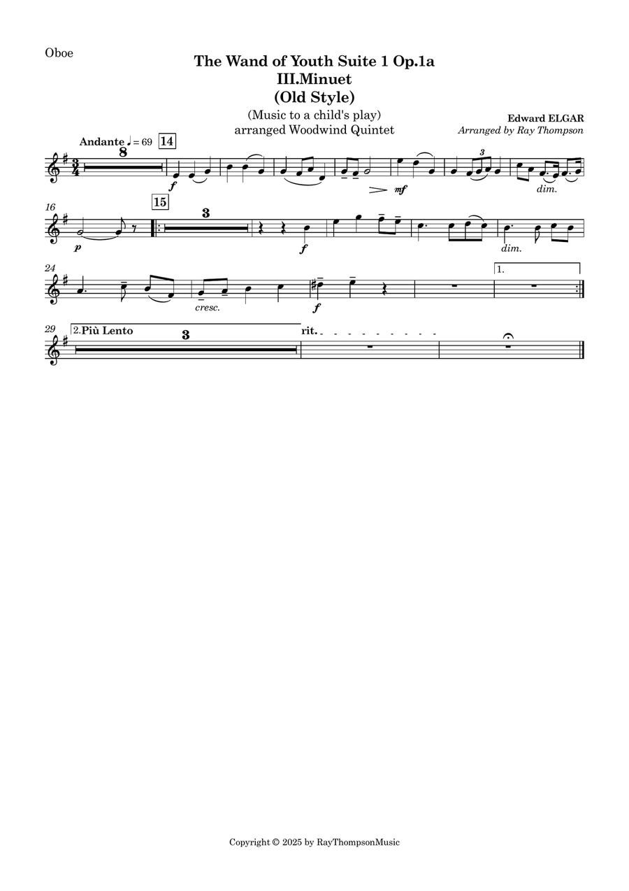 Elgar: The Wand of Youth Suite No.1 Op.1a III.Minuet (Old Style) - wind quintet Woodwind Quintet scores gallery preview page 4