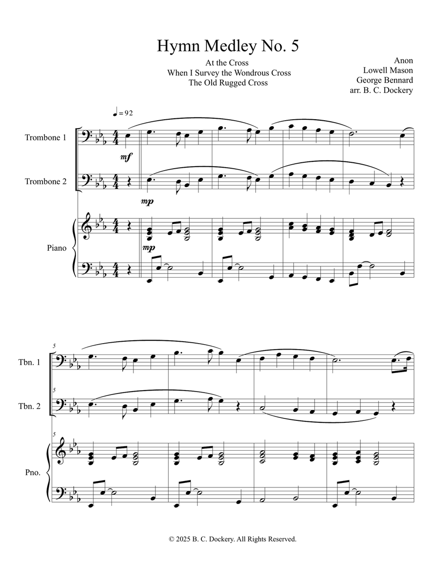 Hymn Medley No. 5 (Trombone Duet with Piano Accompaniment) Trombone Duet scores gallery preview page 1
