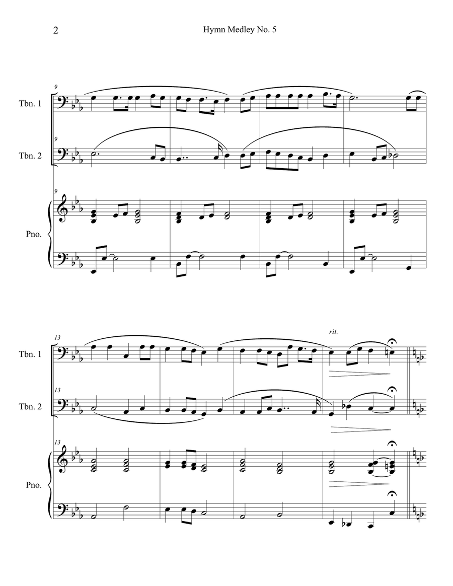 Hymn Medley No. 5 (Trombone Duet with Piano Accompaniment) Trombone Duet scores gallery preview page 2