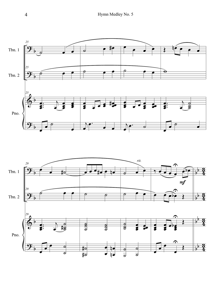 Hymn Medley No. 5 (Trombone Duet with Piano Accompaniment) Trombone Duet scores gallery preview page 4