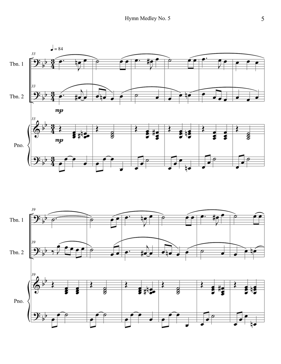 Hymn Medley No. 5 (Trombone Duet with Piano Accompaniment) Trombone Duet scores gallery preview page 5