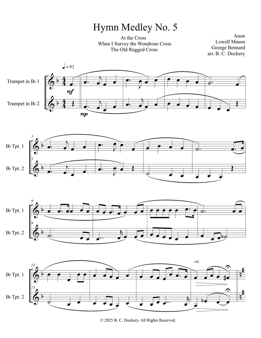 Hymn Medley No. 5 (Trumpet Duet) Trumpet Duet scores gallery preview page 1