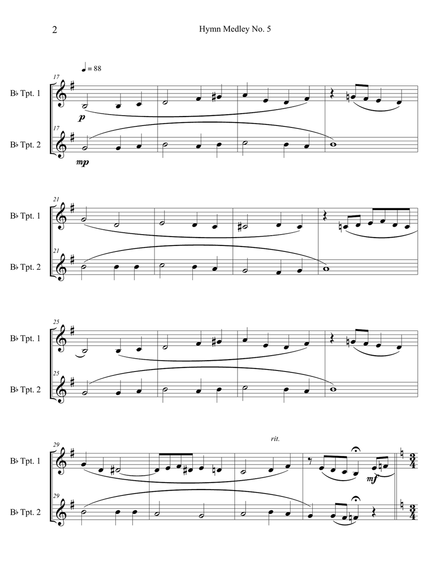 Hymn Medley No. 5 (Trumpet Duet) Trumpet Duet scores gallery preview page 2