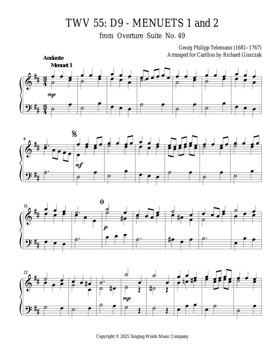 TWV 55: D9 - Menuets 1 and 2 (OS 49) Chamber Music scores gallery preview page 1