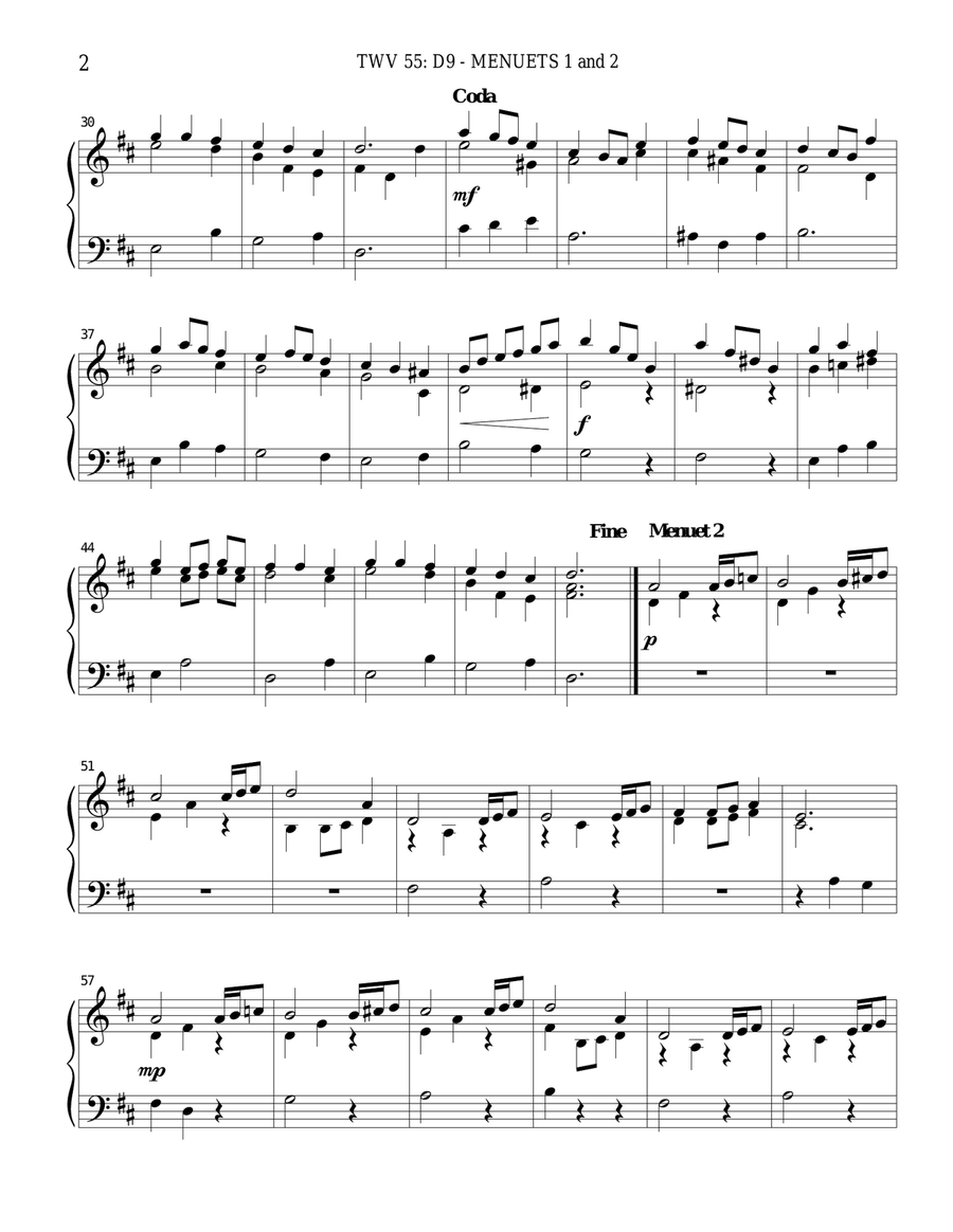 TWV 55: D9 - Menuets 1 and 2 (OS 49) Chamber Music scores gallery preview page 2