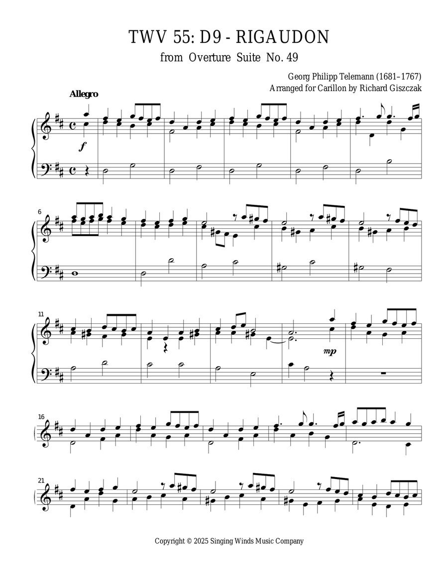 TWV 55: D9 - Rigaudon (OS 49) Chamber Music scores gallery preview page 1
