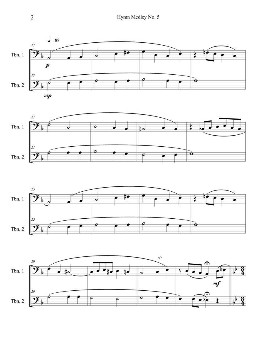 Hymn Medley No. 5 (Trombone Duet) Trombone Duet scores gallery preview page 2