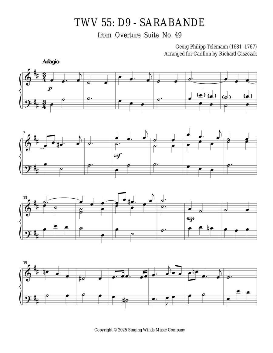 TWV 55: D9 - Sarabande (OS 49) Chamber Music scores gallery preview page 1