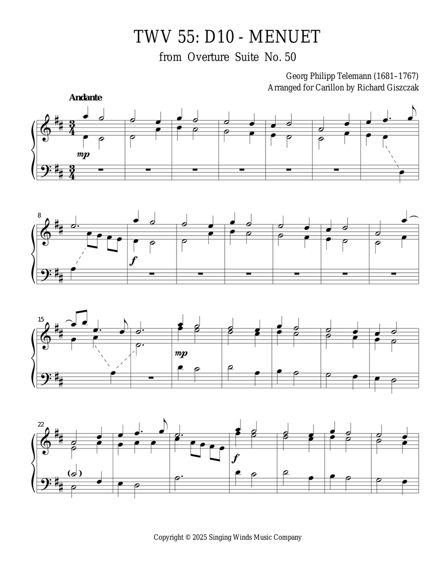 TWV 55: D10 - Menuet (OS 50) Chamber Music scores gallery preview page 1