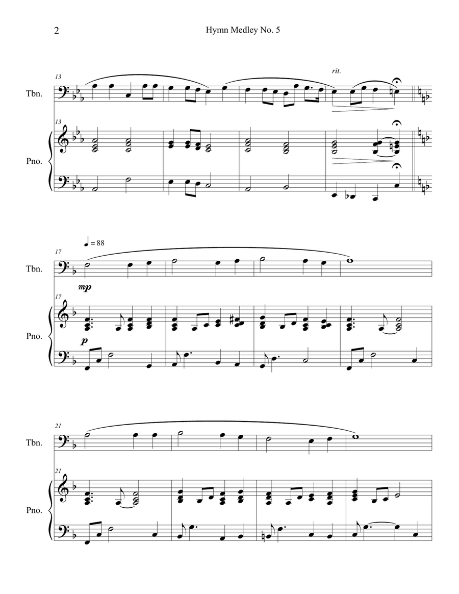 Hymn Medley No. 5 (Trombone Solo with Piano Accompaniment) Piano scores gallery preview page 2