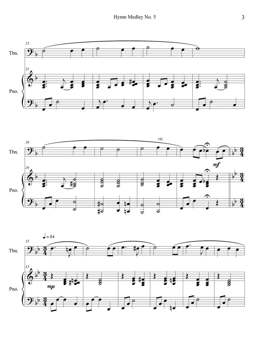 Hymn Medley No. 5 (Trombone Solo with Piano Accompaniment) Piano scores gallery preview page 3