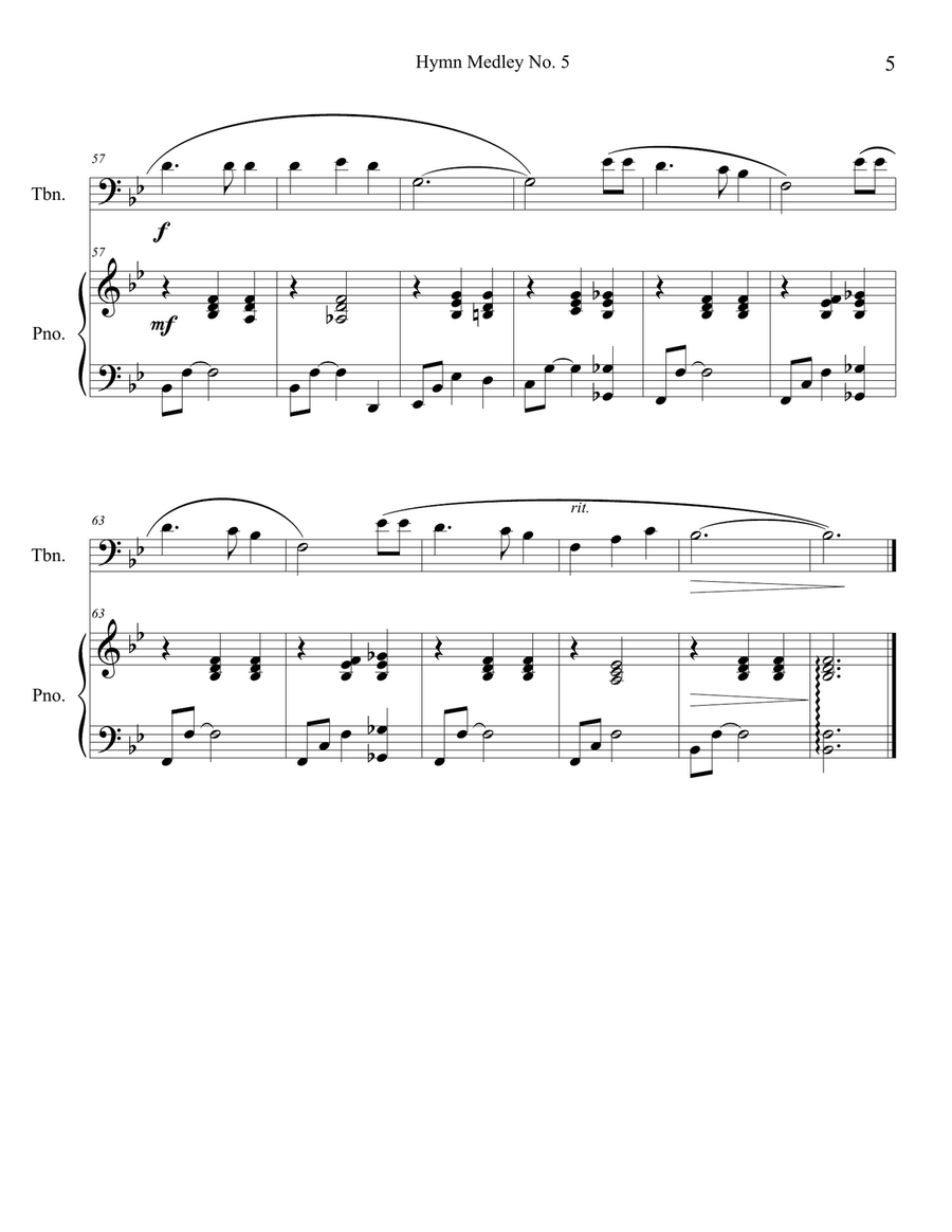Hymn Medley No. 5 (Trombone Solo with Piano Accompaniment) Piano scores gallery preview page 5
