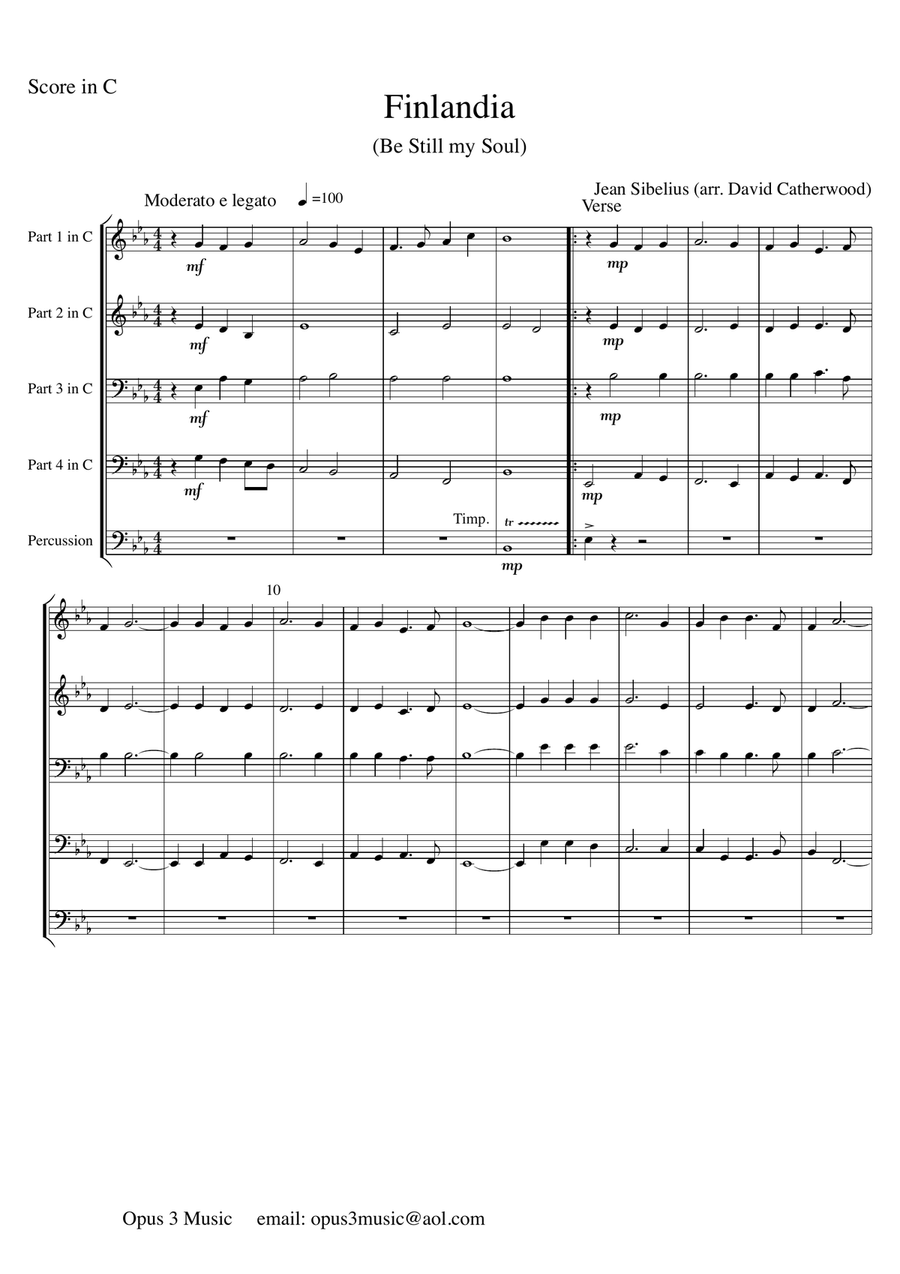 Finlandia - main theme (hymn tune for Be Still my Soul) for brass ensemble arr. David Catherwood Brass Ensemble scores gallery preview page 2