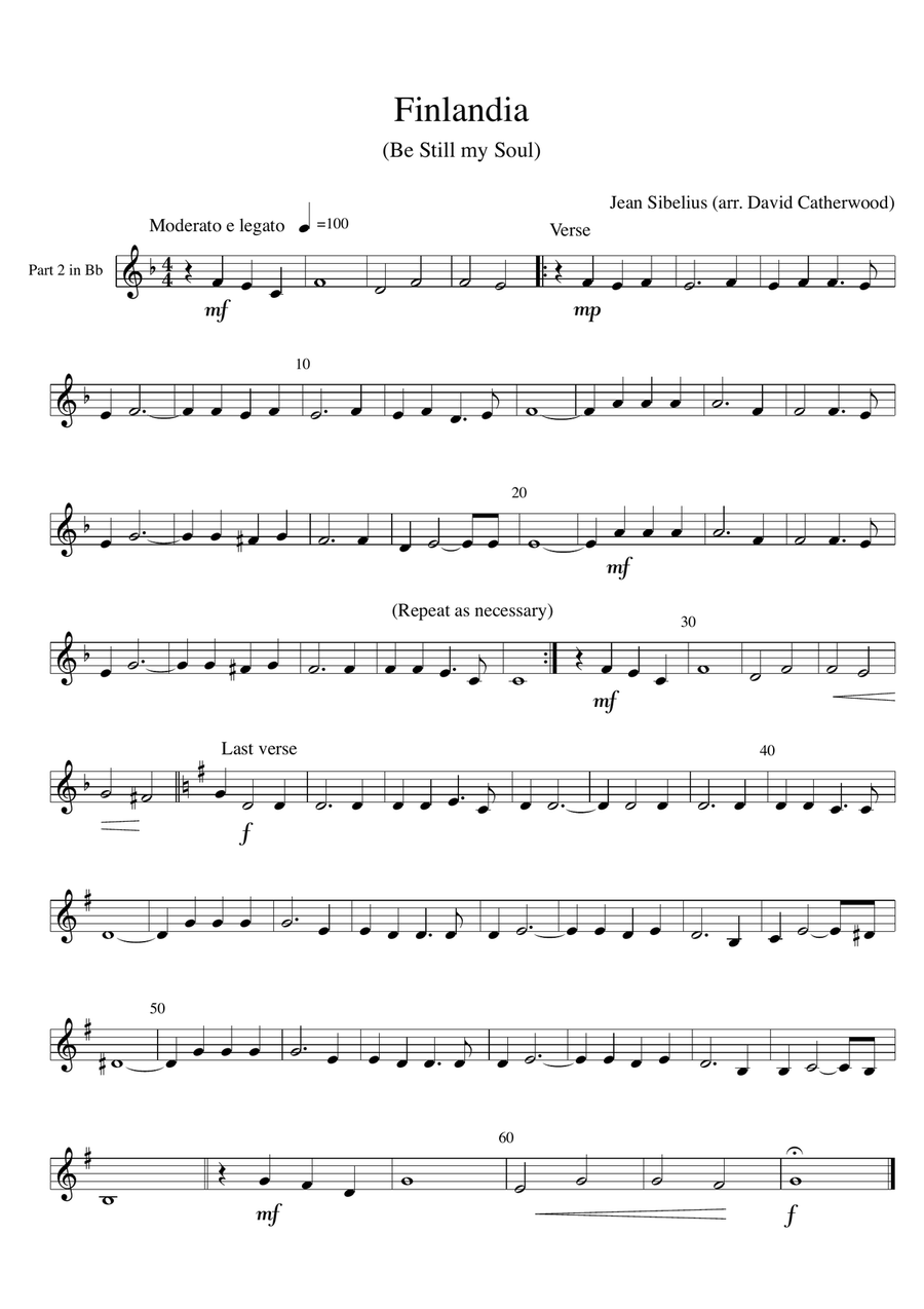 Finlandia - main theme (hymn tune for Be Still my Soul) for brass ensemble arr. David Catherwood Brass Ensemble scores gallery preview page 5