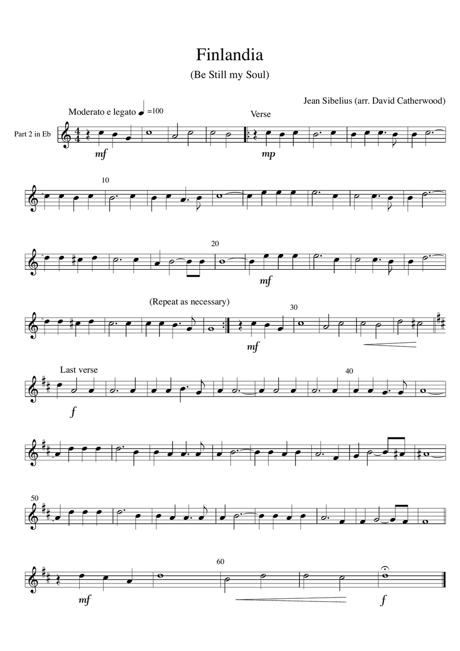 Finlandia - main theme (hymn tune for Be Still my Soul) for brass ensemble arr. David Catherwood Brass Ensemble scores gallery preview page 6