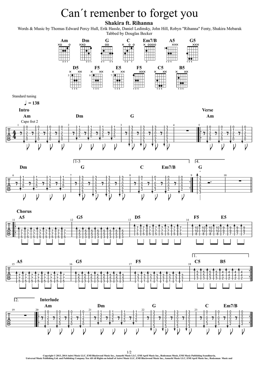 Can't Remember To Forget You Acoustic Guitar scores gallery preview page 1