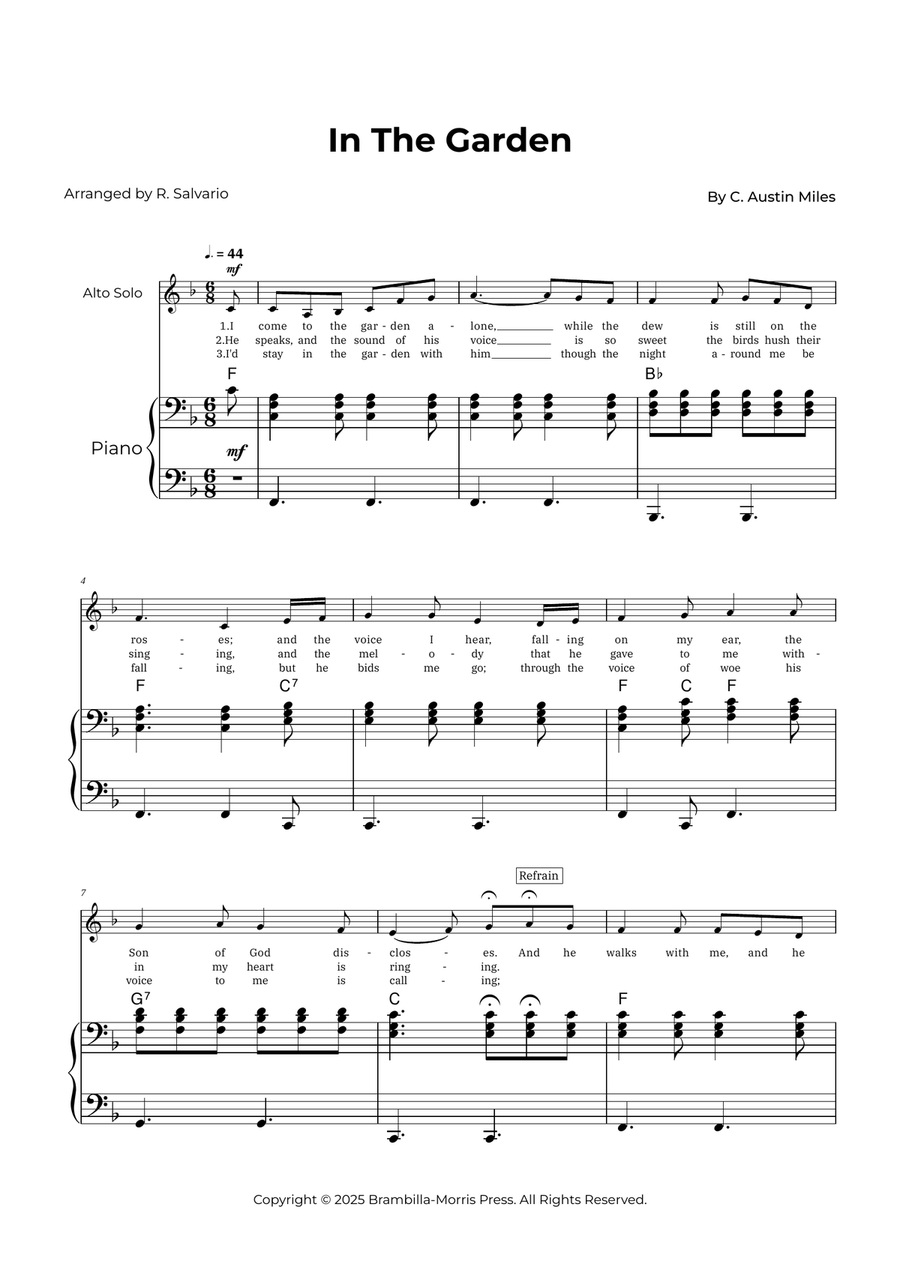 In The Garden - Alto Solo (Key of F Major) Alto Voice scores gallery preview page 1