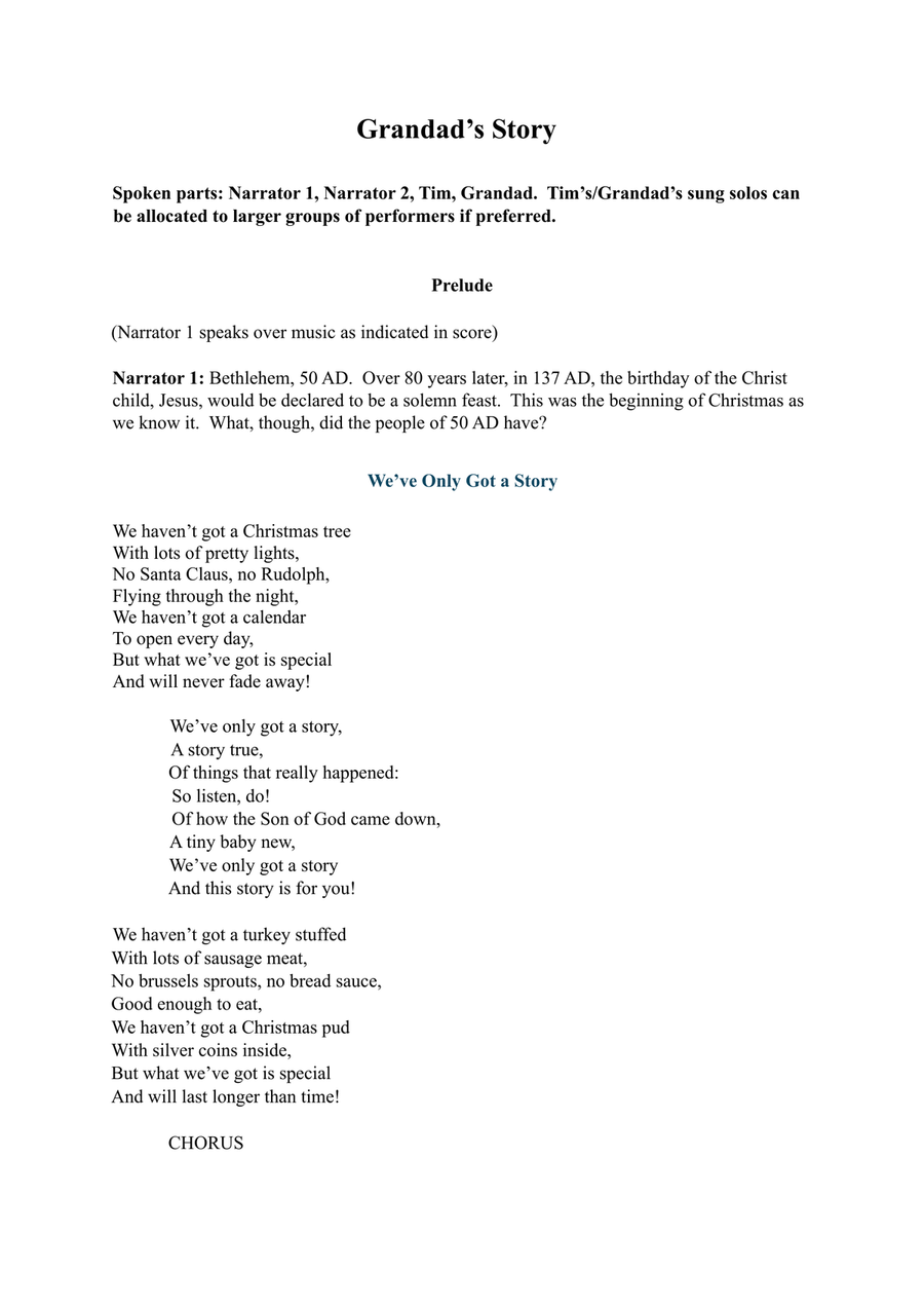 Grandad's Story Unison Choir scores gallery preview page 2