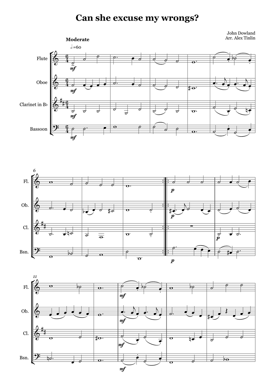 Can She Excuse My Wrongs? Woodwind Quartet scores gallery preview page 2