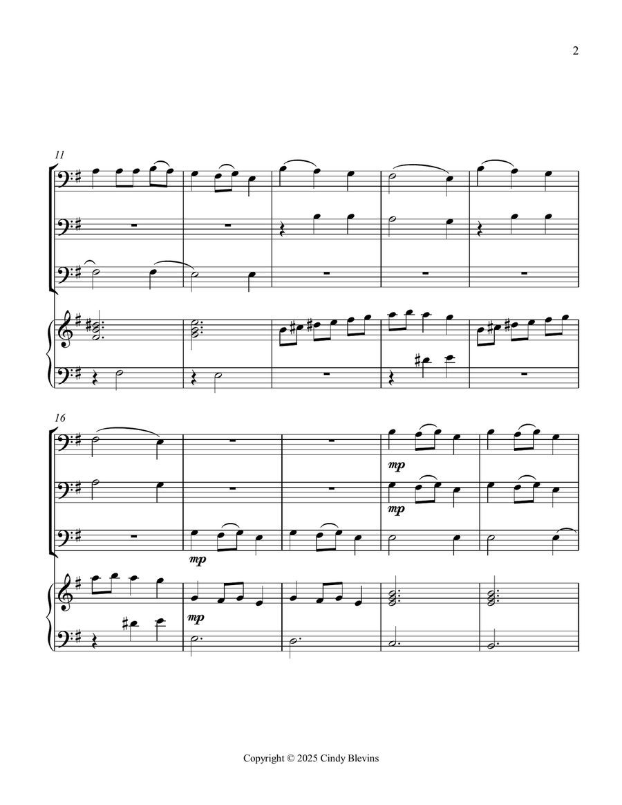 Carol Of the Bells, for Three Trombones and Piano Trombone Trio scores gallery preview page 3