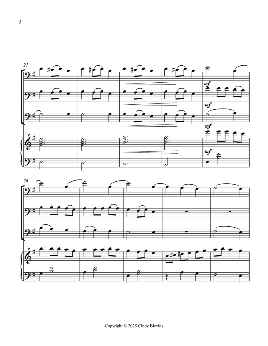 Carol Of the Bells, for Three Trombones and Piano Trombone Trio scores gallery preview page 4