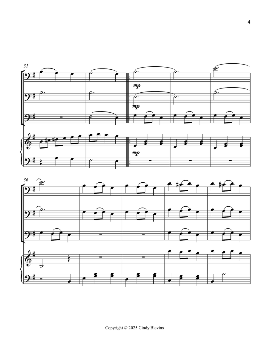 Carol Of the Bells, for Three Trombones and Piano Trombone Trio scores gallery preview page 5