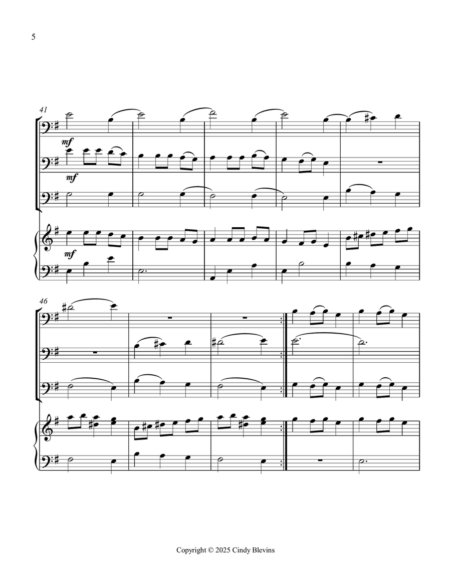 Carol Of the Bells, for Three Trombones and Piano Trombone Trio scores gallery preview page 6