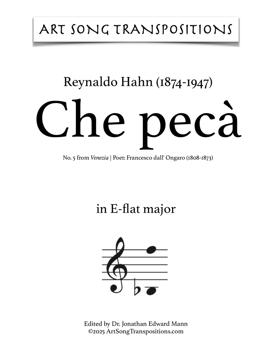 HAHN: Che pecà (transposed to E-flat major) Piano, Vocal scores gallery preview page 1
