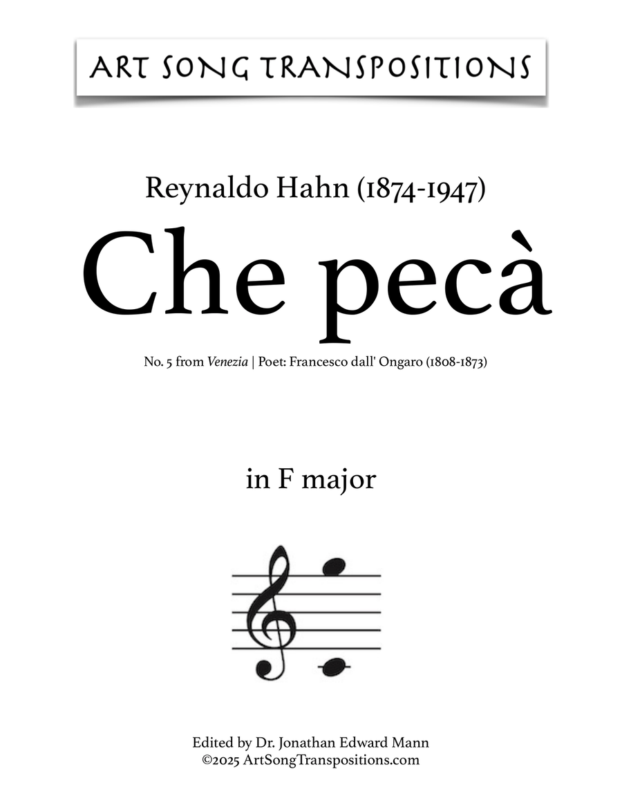 HAHN: Che pecà (transposed to F major) Piano, Vocal scores gallery preview page 1