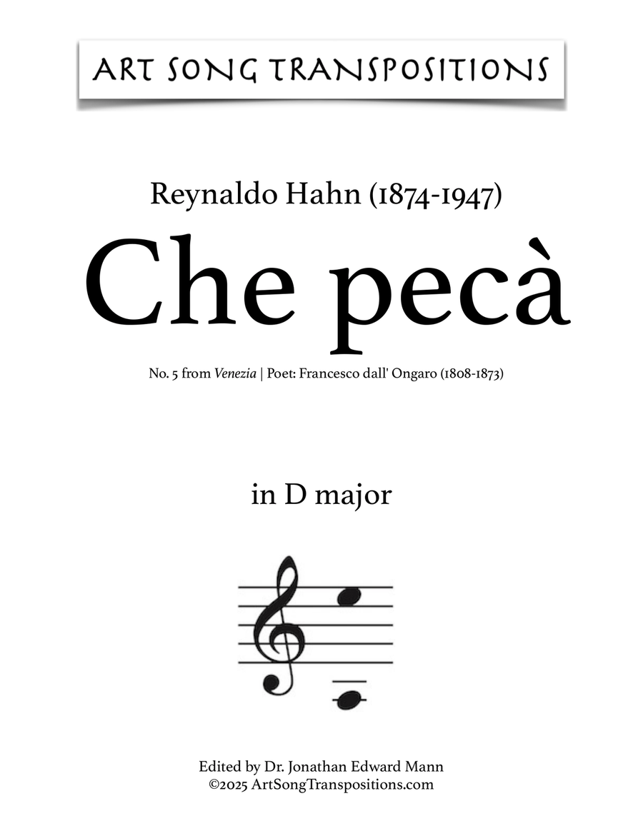 HAHN: Che pecà (transposed to D major) Piano, Vocal scores gallery preview page 1