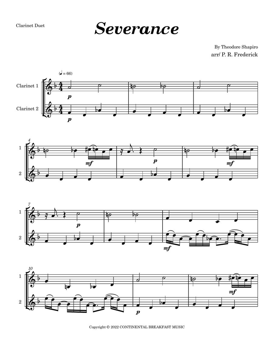 Severance - Main Title Theme Clarinet Duet scores gallery preview page 1
