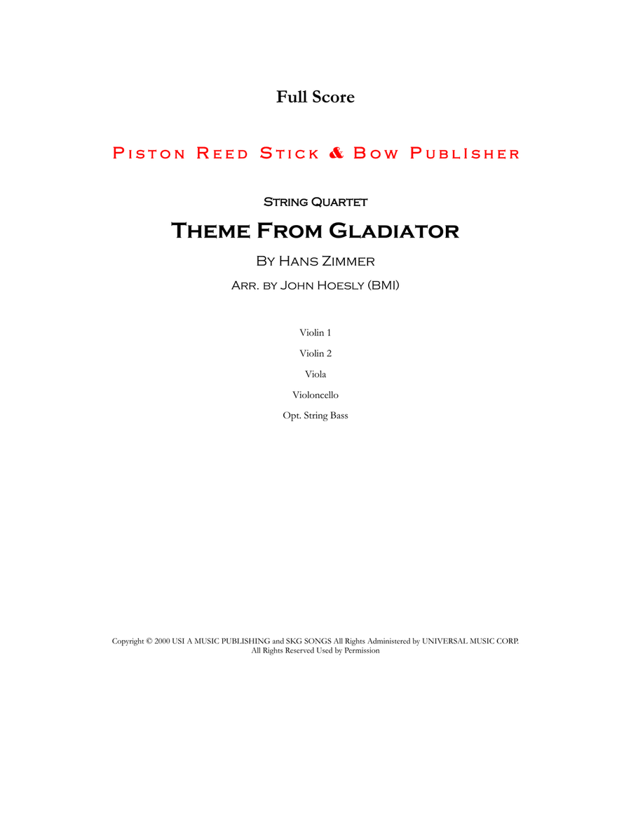 Gladiator Main Theme String Quartet scores gallery preview page 1