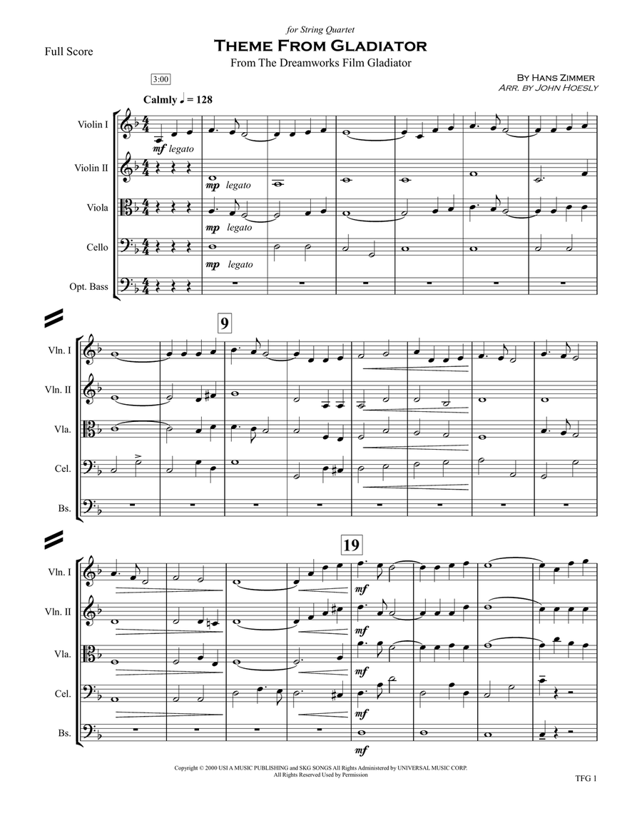 Gladiator Main Theme String Quartet scores gallery preview page 2