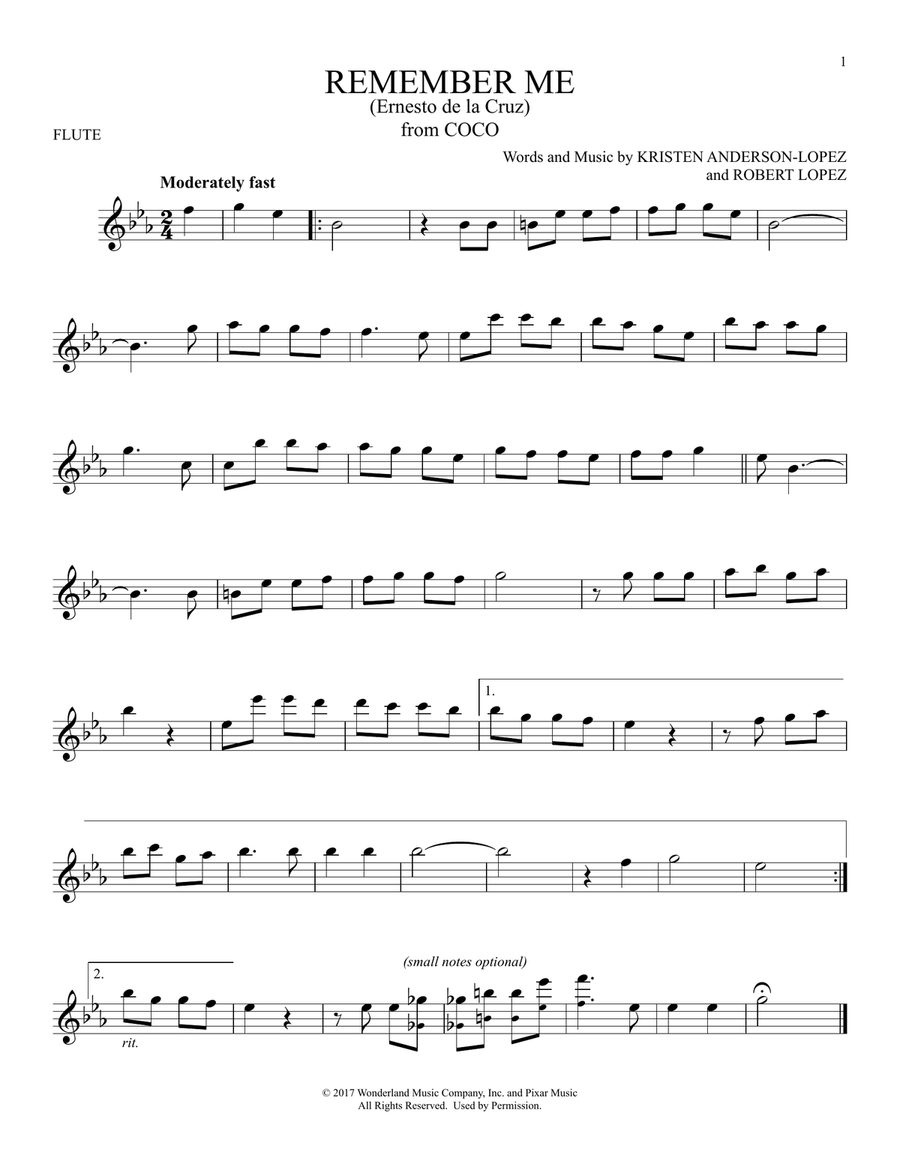 Remember Me (Ernesto de la Cruz) (from Coco) Flute Solo scores gallery preview page 1