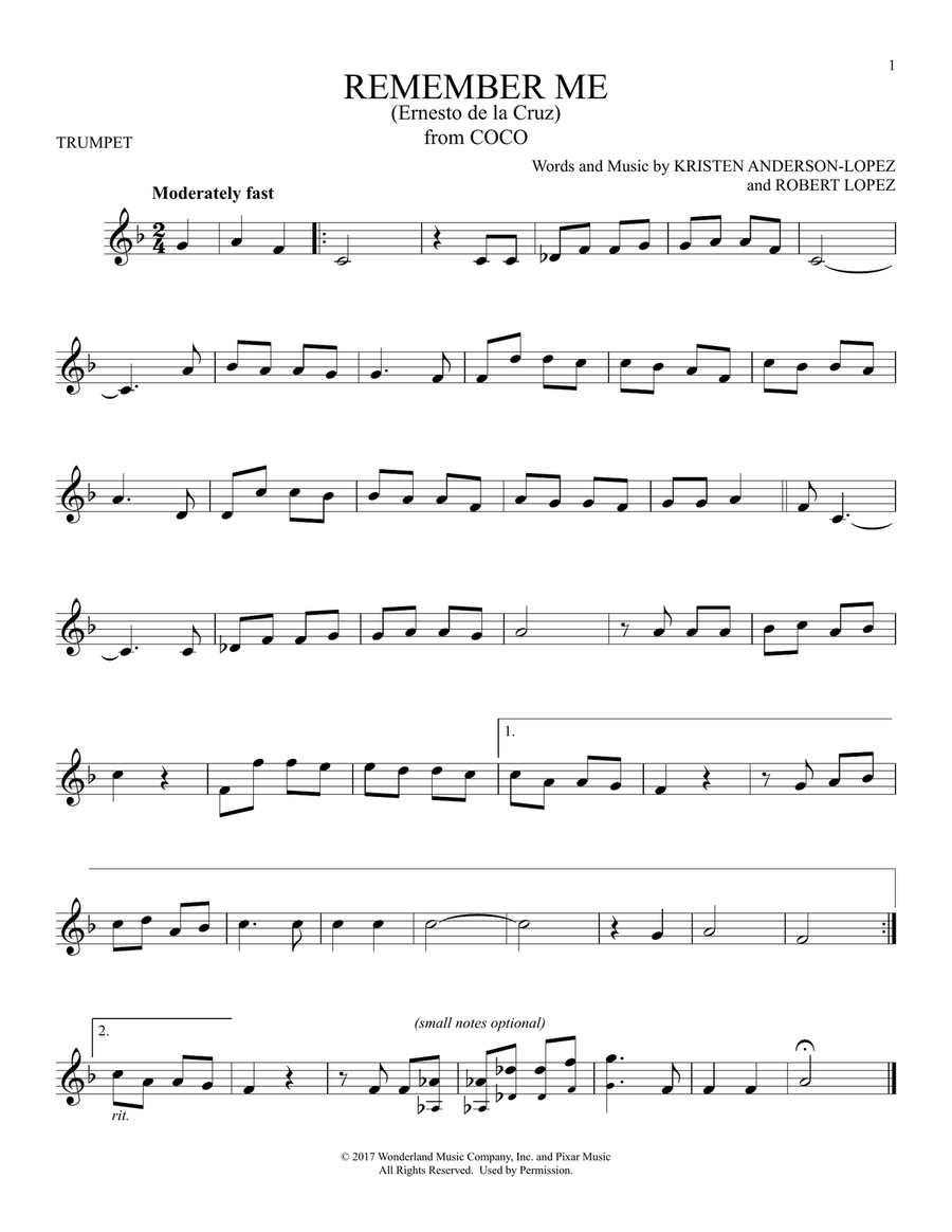 Remember Me (Ernesto de la Cruz) (from Coco) Trumpet Solo scores gallery preview page 1