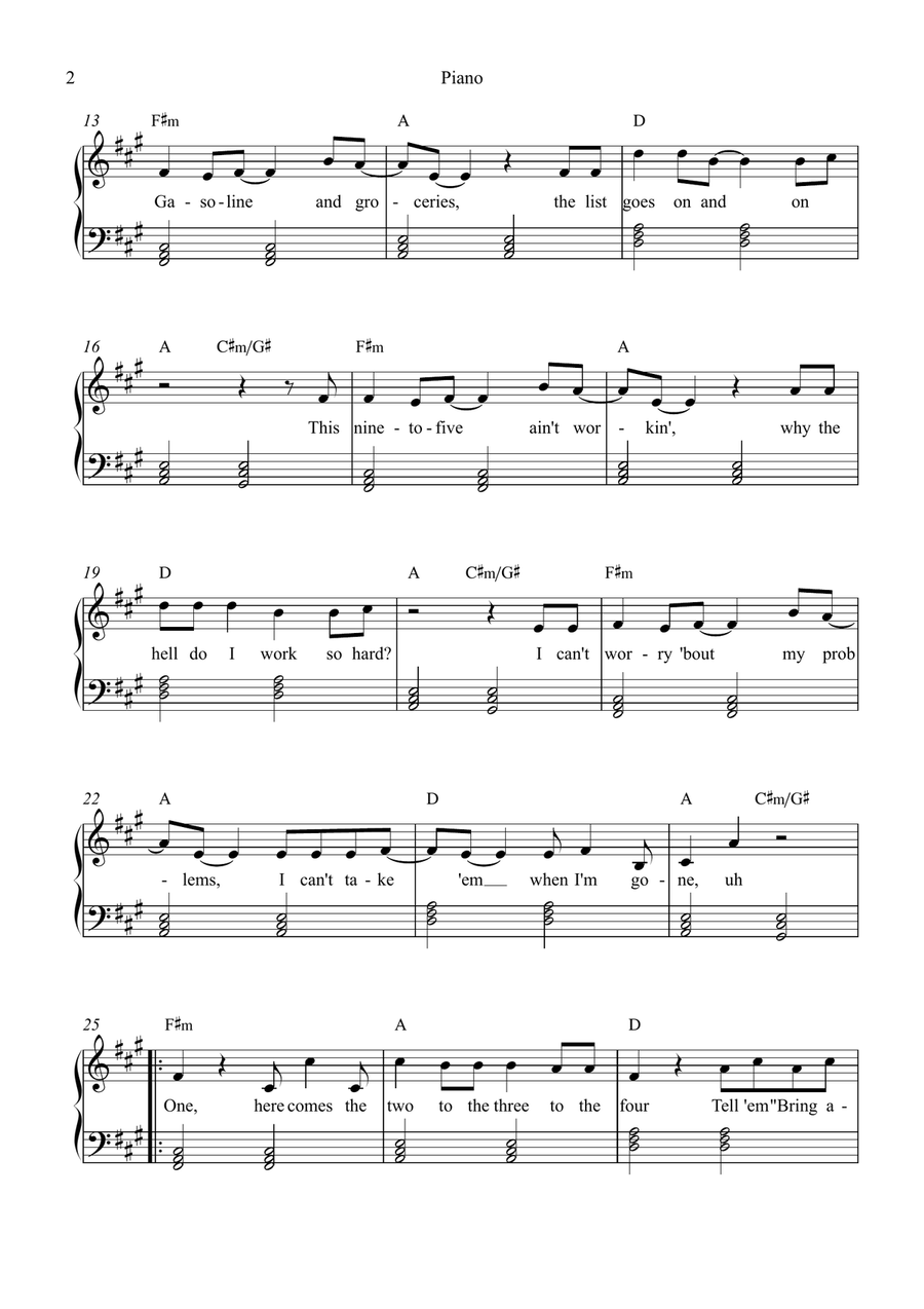 A Bar Song (Tipsy) Piano, Vocal scores gallery preview page 2