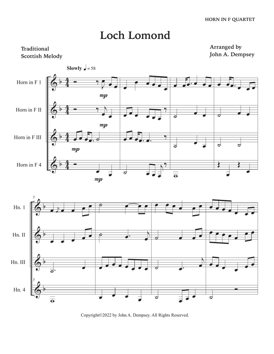 Loch Lomond (Horn in F Quartet) Brass Quartet scores gallery preview page 5