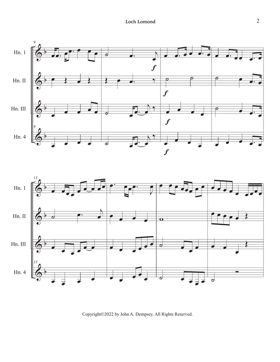 Loch Lomond (Horn in F Quartet) Brass Quartet scores gallery preview page 6