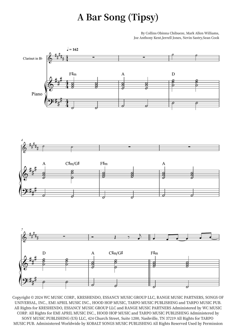 A Bar Song (Tipsy) B-Flat Clarinet scores gallery preview page 1
