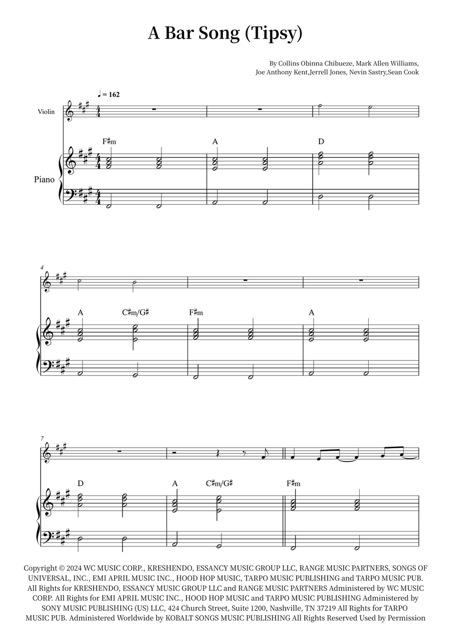 A Bar Song (Tipsy) Violin Solo scores gallery preview page 1