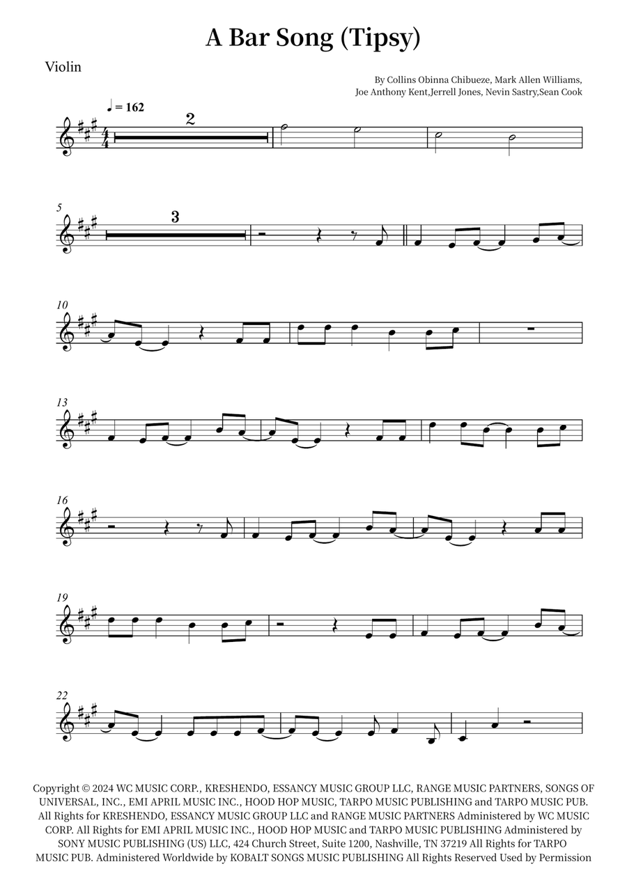 A Bar Song (Tipsy) Violin Solo scores gallery preview page 1