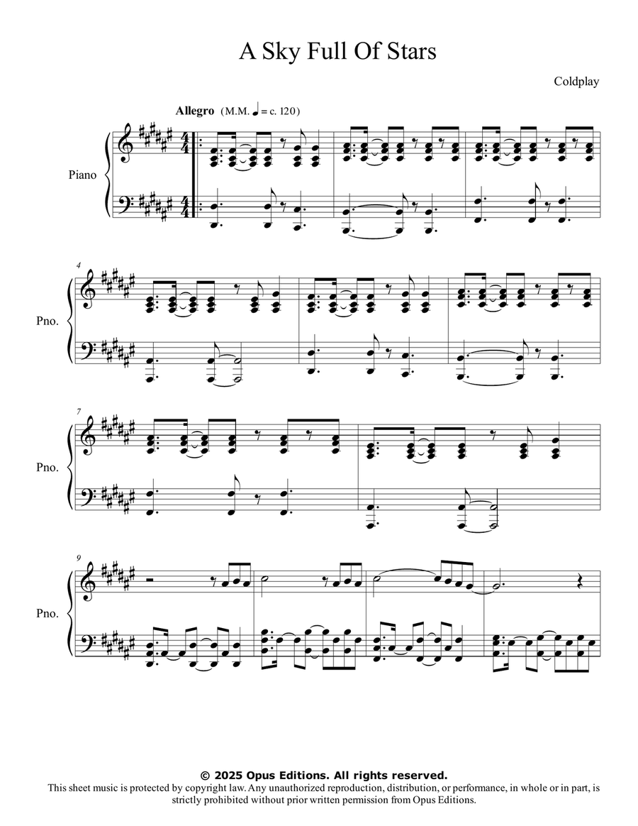 A Sky Full Of Stars Piano Solo scores gallery preview page 1