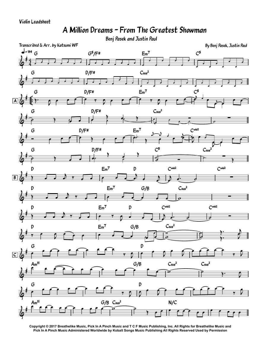 A Million Dreams A Million Dreams Violin Solo scores gallery preview page 1