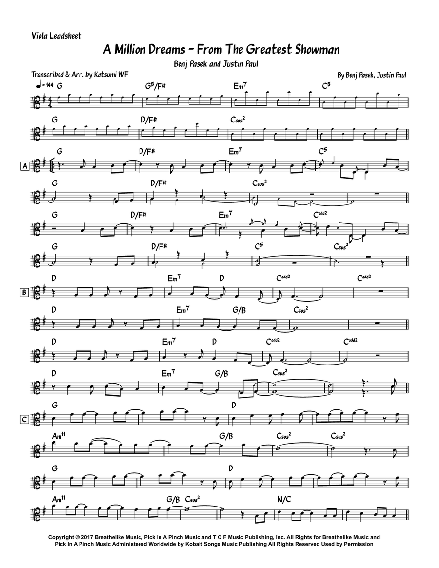 A Million Dreams A Million Dreams Viola Solo scores gallery preview page 1