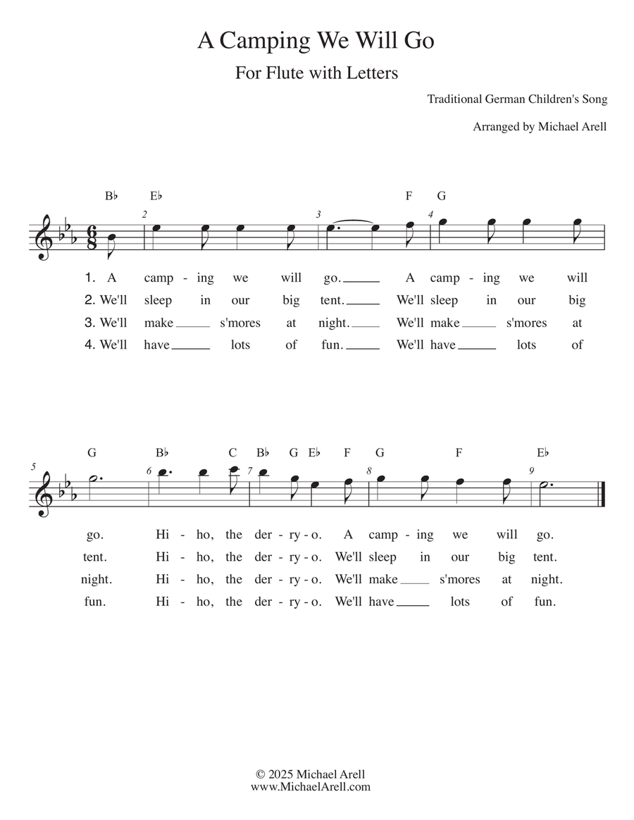 A Camping We Will Go for Flute Piccolo scores gallery preview page 1
